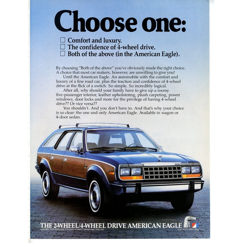 Vintage Print Ad 1984 AMC American Eagle Wagon 4-Wheel Drive Wood‎ Panel Car